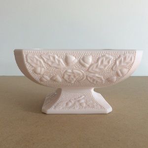 Vintage Pink milkglass candy dish acorn oak leaf